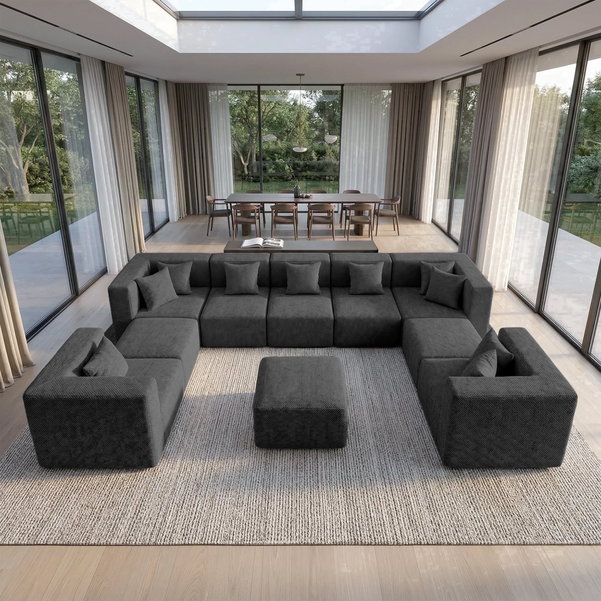 10-Piece Oversized Modular Sectional Sofa Set, 160" Mega U-Shaped Boneless Cloud Couch with Ottomans, Luxury Chenille Fabric Theater Seating, Extra Deep Seat for Living Room, Beige
