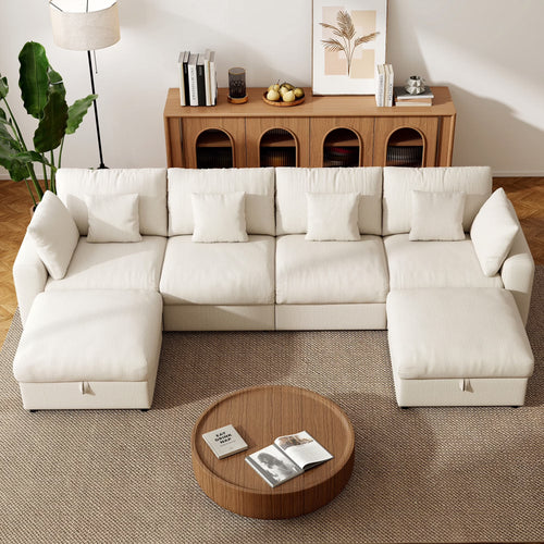 140" Extra Large Modular Sectional Cloud Sofa with 2 Removable Storage Ottoman, Extra Deep Seat Couch, Living Room Furniture, Chenille Beige