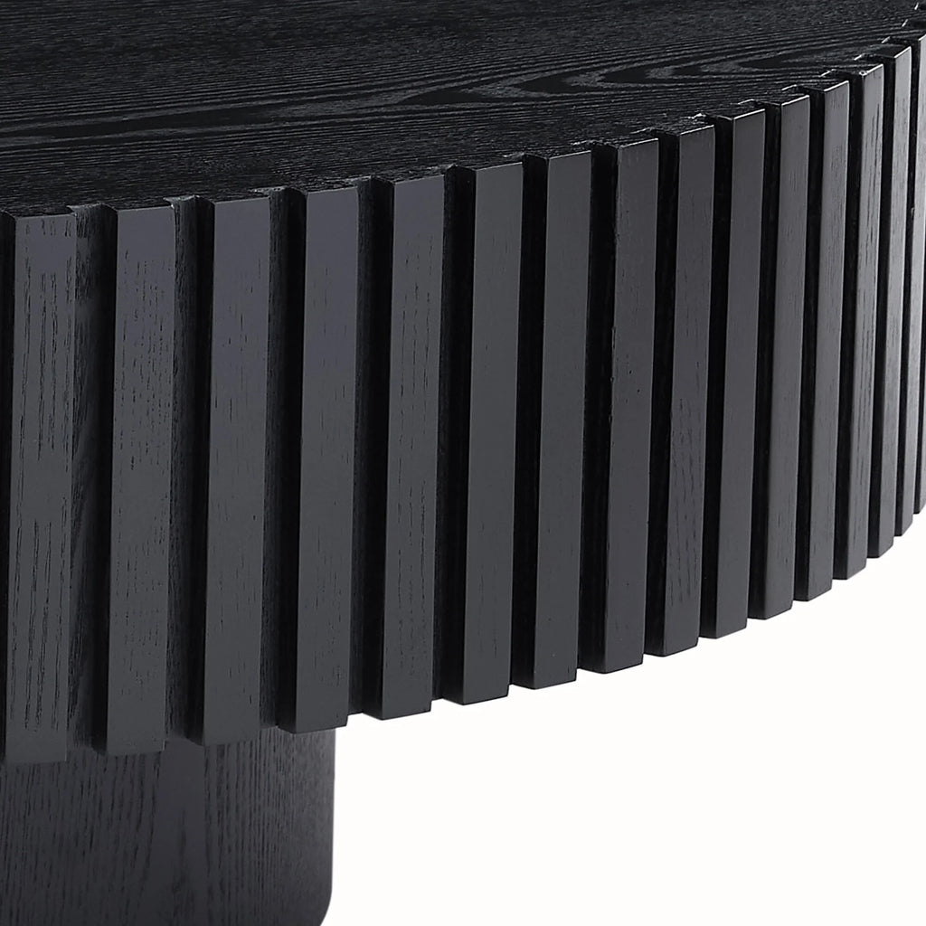 39.37" Large round Wood Coffee Table, Modern Unique Fluted Accent Center Table for Living Room, Black