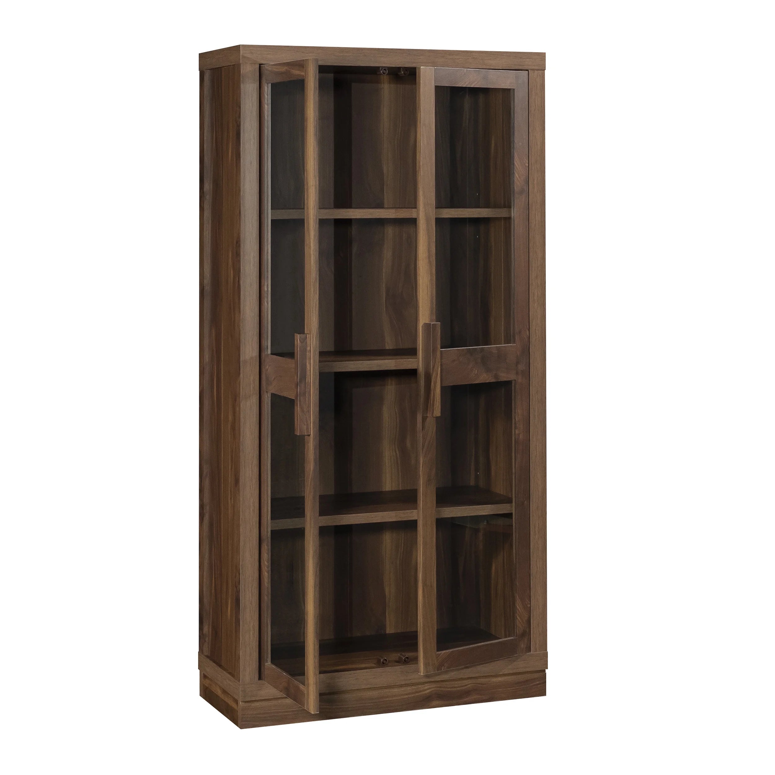 Ezra Glass Door Storage Accent Cabinet, Warm Walnut Finish