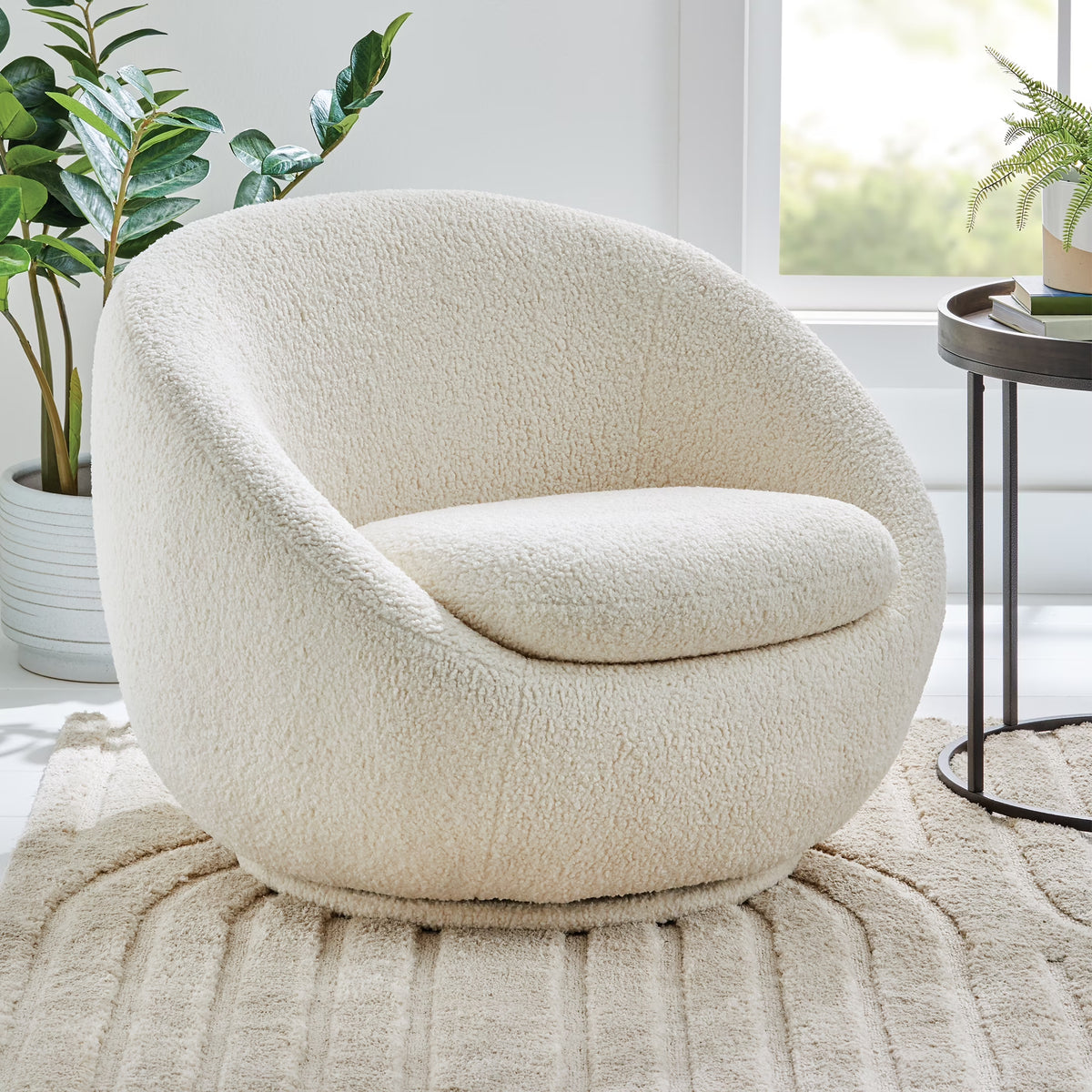 Mira Swivel Accent Chair, Cream Linen